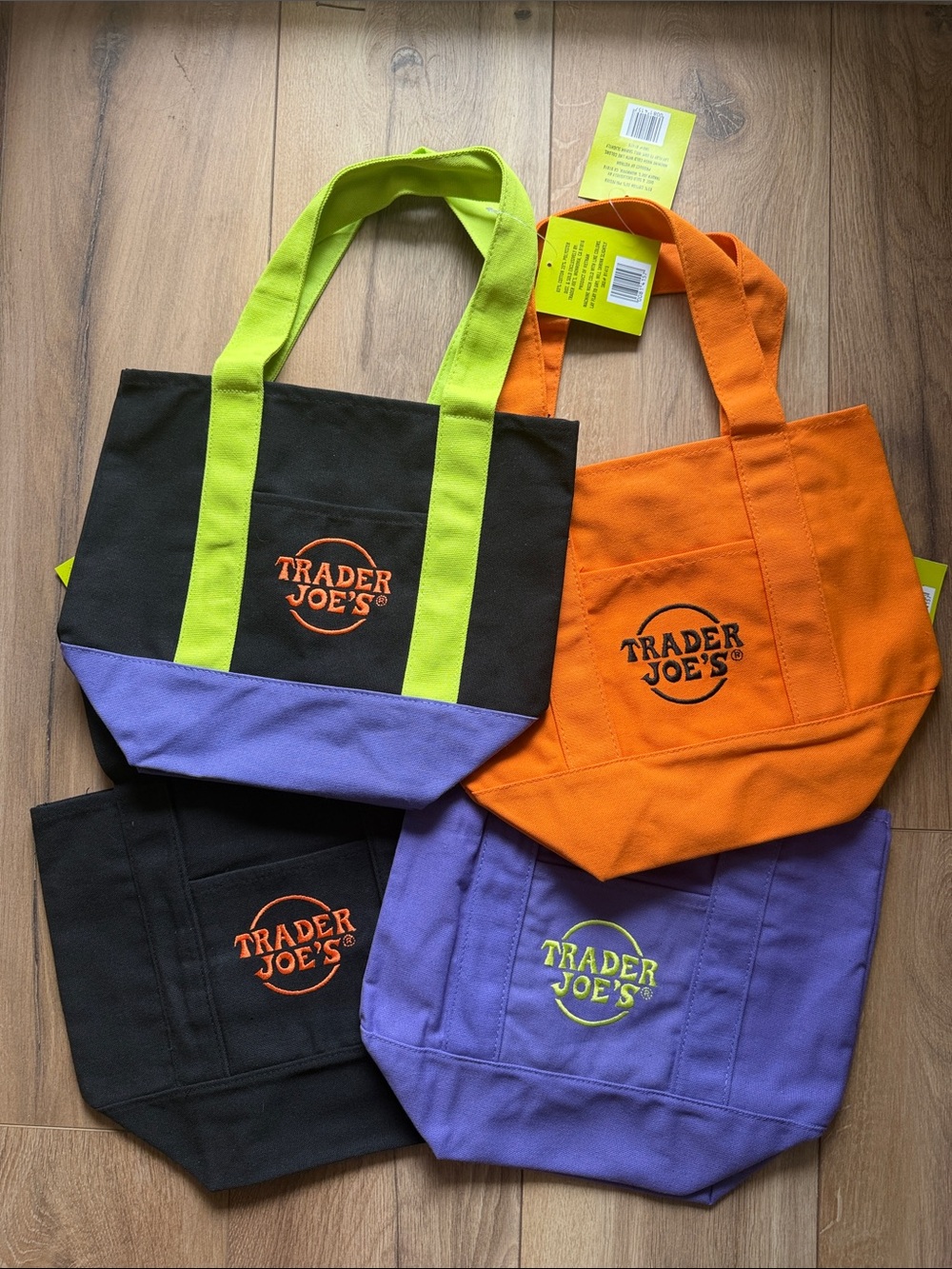 Trader Joe's Canvas Tote Bag — Black, Orange, Purple, Lime Accent